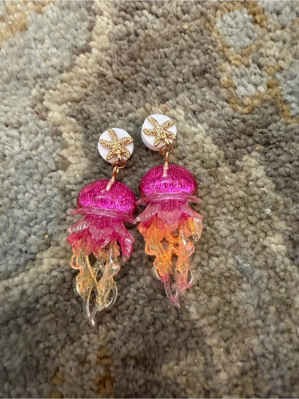 Pink to Orange Jellyfish Drop Earrings